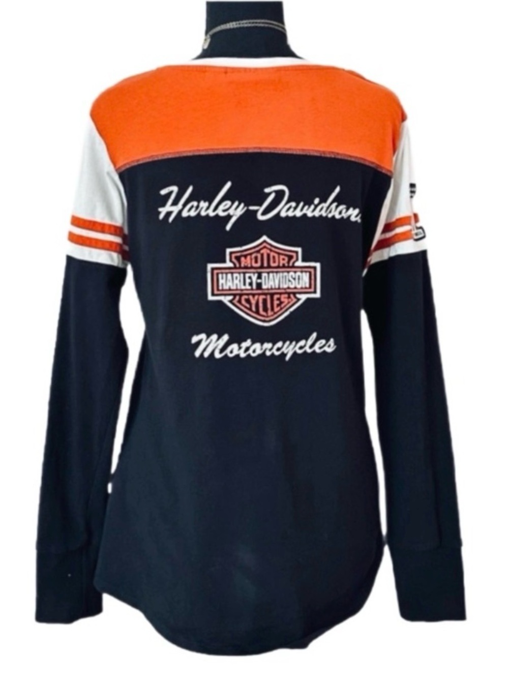 #57 HARLEY-DAVIDSON ~ Long Sleeve Monogrammed Shirt in Black and Orange size M